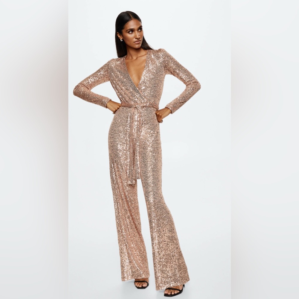 Mango Sparkling Sequin Jumpsuit - Rose Gold